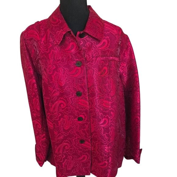 Coldwater Creek Women's Brocade Paisley Button Front Dressy Jacket Red Size 1X - Picture 1 of 11